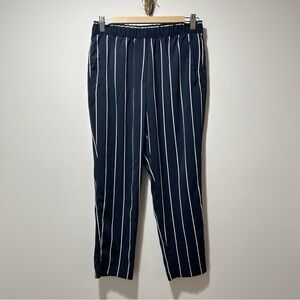 H&M Striped Ankle Trousers Size 6 Stetch Waist Lightweight Flowy Navy Blue White